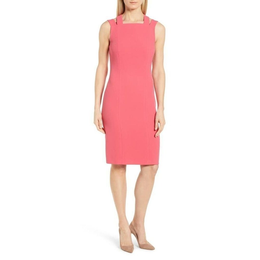 Boss Daphima Compact Crepe Sheath Dress Sleeveless Cross Strap Pink Size 14